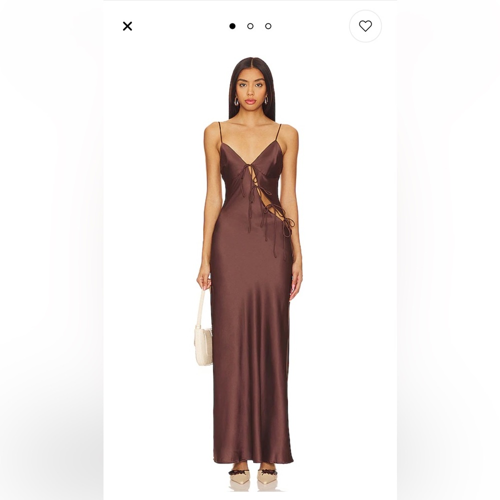 Lioness Brown Satin Slip Dress with Side Lace-Up